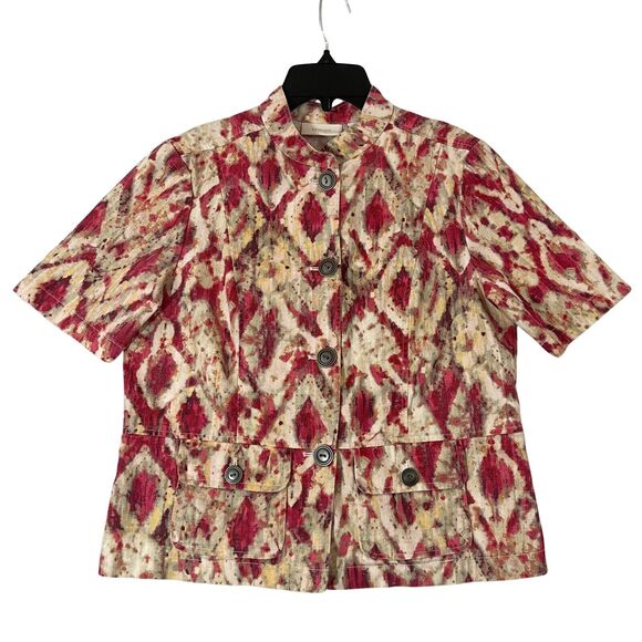 Chico's Lolla Rossa Jacket Womens 0 US 4 Pink Linen Blend Short Sleeve Button - Picture 1 of 12